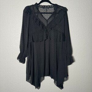 Forever 21 Tie Neck Balloon Sleeves Textured Flared Dress